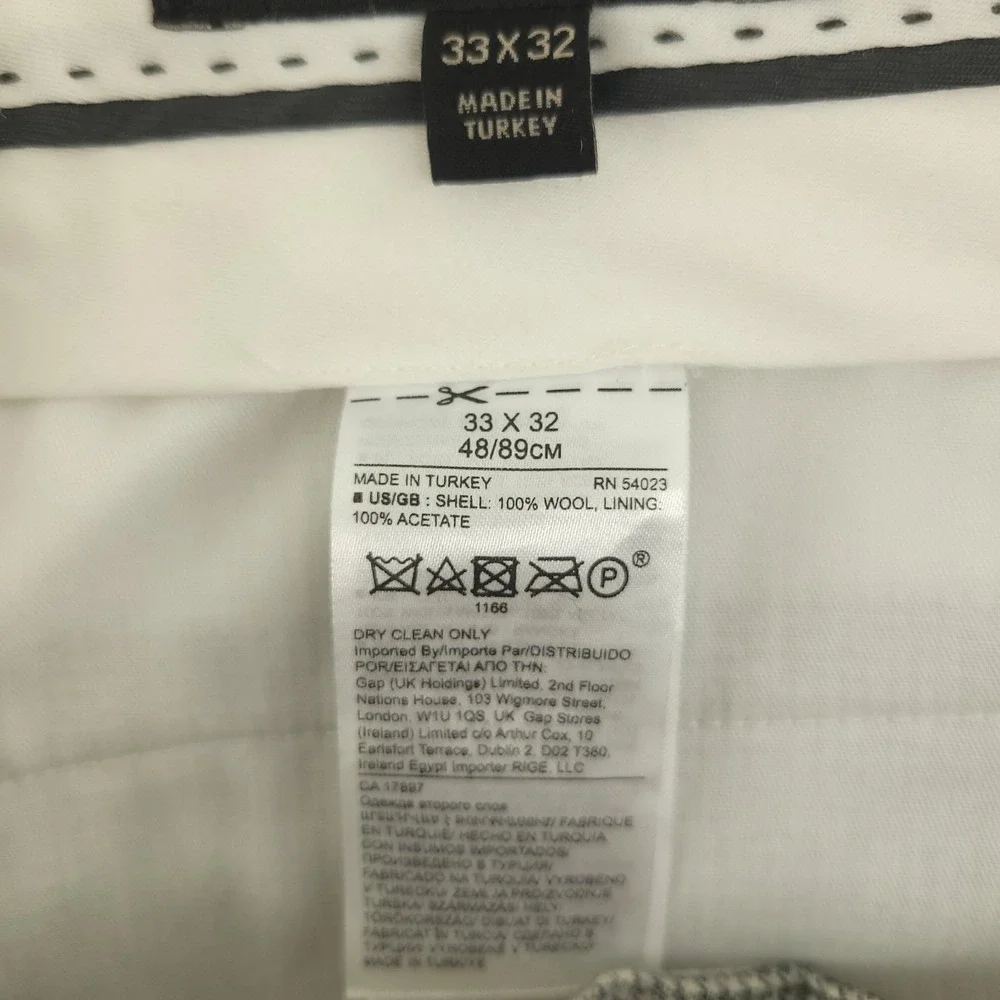 Banana Republic Dress Pants Mens 33x32 Gray Wool Check Slim Tapered Fit Formal